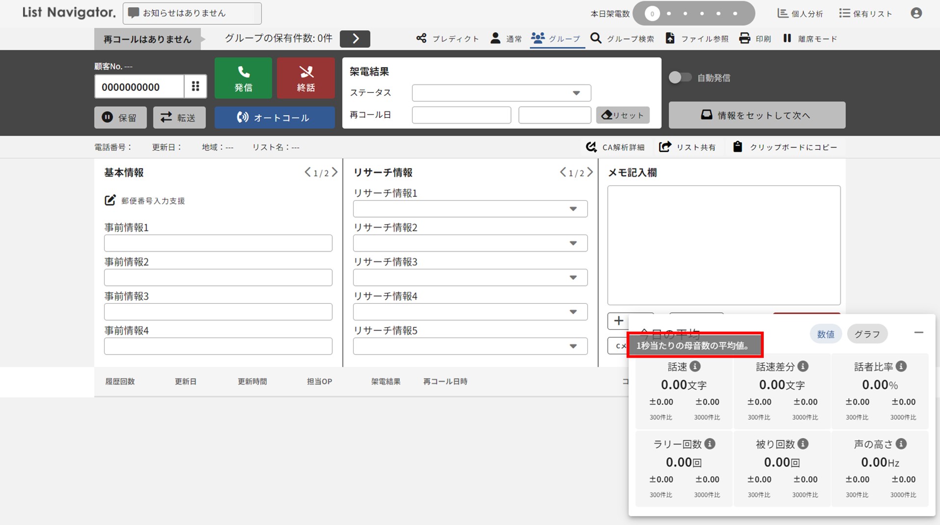 オペレーター画面CallAnalyticsスコアリング数値オンマウス